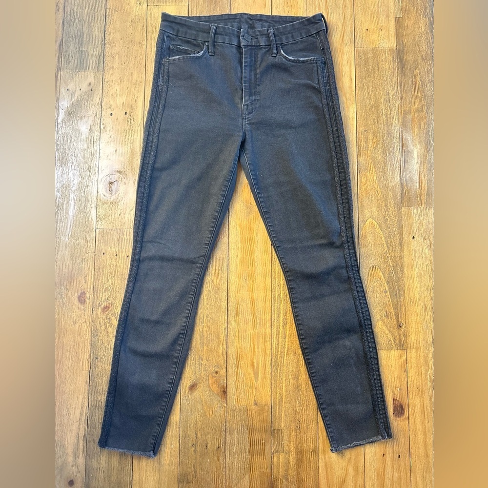 MOTHER  Black Skinny Jeans High-Rise Looker Jeans in Miss Moody Two Shoes Racer - Picture 4 of 13